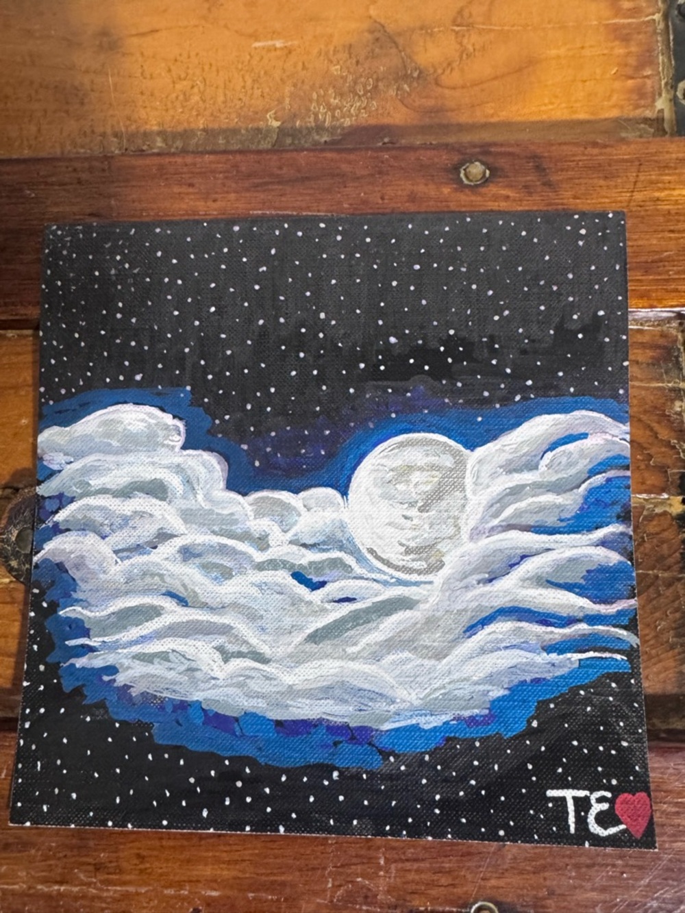 Hand-Painted Moon and Clouds Canvas Sheet